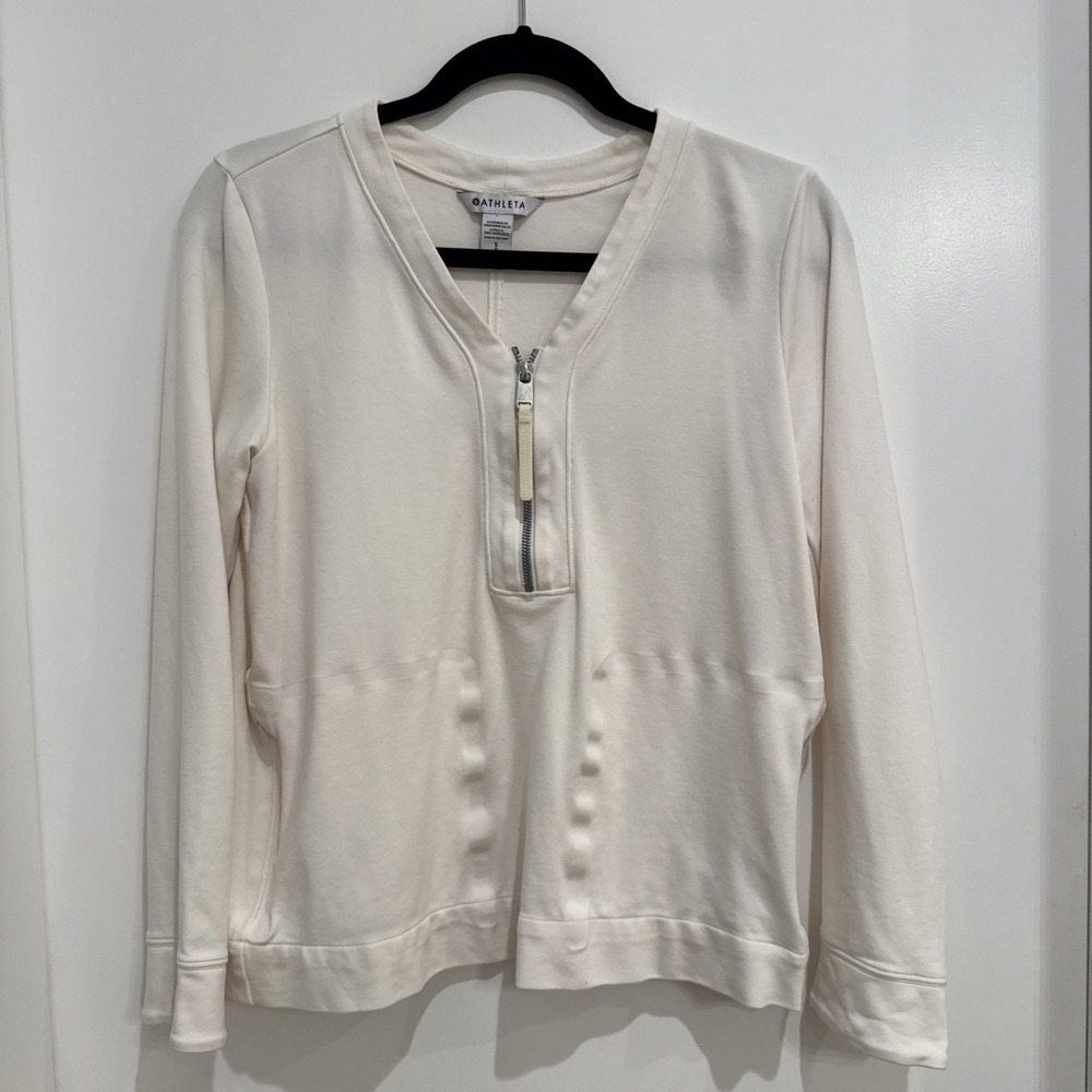 Athleta Ivory Quarter Zip Pullover Womens S  Clean Girl Athleisure Quiet Luxury